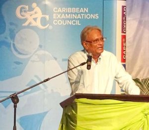 Education Minister Rupert Roopnaraine during his address at the launching of CXC’s Green Engineering course for CAPE students