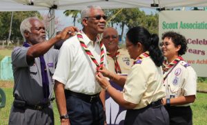 President David Granger being inducted as SAG’s Patron by Camp Chief, Zaida Joaquin in November last year. 