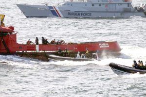 Border Force and the Royal Navy vessels intercepting the MV Hamal last year.