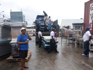  Items including wheelchairs are being loaded on a truck for FFTP’s partner, the Suddie Hospital