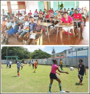 Participants involved in both classroom and onfield sessions during the Hearts of Oak camp in Berbice.