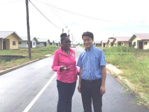 GM of (CDIG) Zhong Da International Engineering Company (Suriname), Wu Qiong, with Minister Valerie Patterson during a visit to that neighbouring country last week.