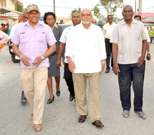 Once on friendly terms, BK International CEO Brian Tiwarie, with former President Donald Ramotar and former Minister of Public Works Robeson Benn on a walkabout last year.