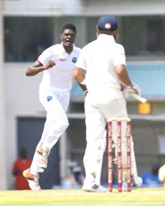 Alzarri Joseph celebrates after dismissing Virat Kohli, West Indies v India, 3rd Test, Gros Islet, 1st day, August 9, 2016 ©AFP