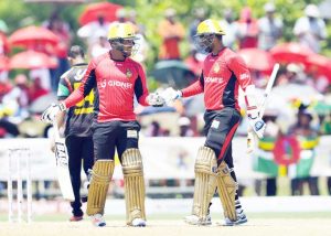 Denesh Ramdin and William Perkins during their innings for the Trinbago Knight Riders who won comfortably. (CPL)