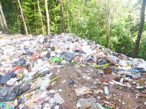 Garbage dumped atop a ravine at Khan’s Hill, Mabaruma.
