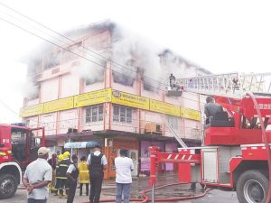 Firefighters used a turntable ladder while trying to contain the blaze.