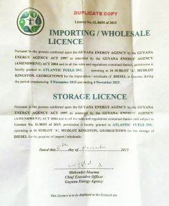 A copy of the GEA licence granted to Atlantic Fuels Inc.