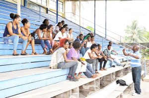 Technical Director of the Boyce & Jefford Track and Field Committee, Mark Scott (right) makes a point during the workshop in Linden on Saturday.