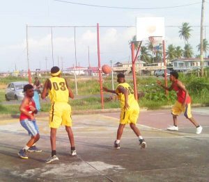 Action in the match between Rose Hall Town Jammers and Guyana Human Development Centre last Sunday in Berbice.