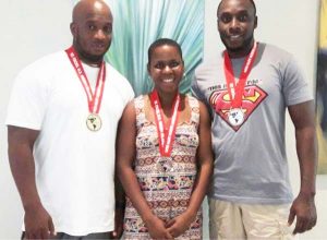 Medalists All! From left, Karel Mars (gold), Andrea Alicia Smith (bronze), Erwyn Smith (silver).