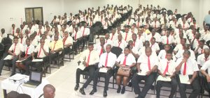 Some of the newly inducted recruits of the Guyana Police Force