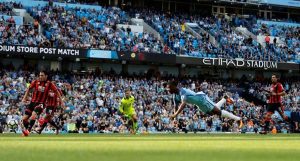 Manchester City’s Kelechi Iheanacho scores their second goal. (Action Images via Reuters / Carl RecineLivepic)