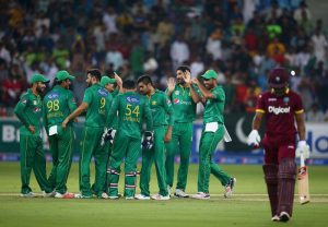 Sohail Tanvir celebrates after dismissing Evin Lewis, Pakistan v West Indies, 2nd T20I, Dubai, yesterday ©Getty Images