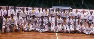 Successful participants of Guyana Karate Federation 2016 Senior National Championships display their medals.