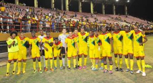 The Golden Jaguars following their 7-0 demolition of Anguilla at the Guyana National Stadium, Providence on March 22nd last.  