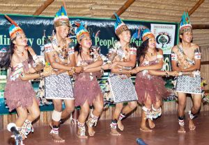 A Wai-wai group performs a traditional dance.