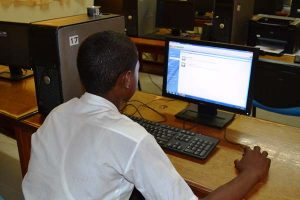 A student of the Johanna Cecilia Secondary School uses a computer in the school’s lab which is equipped with eGovernment’s 4G LTE Internet service.