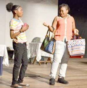 The talented Ms. Latiefa Agard and Ms. Safiya Yarde in character in the play ‘Think Before You Act’