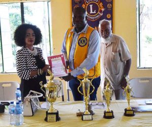 President of the Georgetown Dominoes Association Faye Joseph officially declares the tournament launched in association with Lion Orlando James recently.