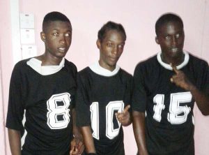 From right, Jermaine Mc Donald, Dwayne St. Kitts and Marvin Frank - Pouderoyen FC