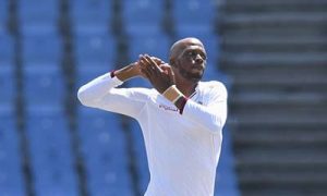 Off-spinner Roston Chase … claimed the only wicket to fall, that of Sami Aslam for 90.