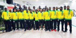 The Golden Jaguars at the Cheddi Jagan International Airport, Timehri prior to departure for Suriname last night.