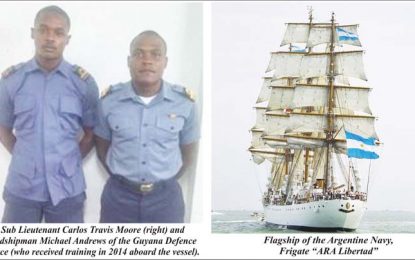 Guyanese Coast Guardsman embarks Argentine Navy vessel