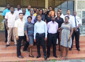 Presenters and participants in the Trafficking in Persons Training Course for Investigators from the Guyana Police Force’s Criminal Investigations Department, Major Crimes Unit.