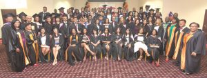 Graduating students of Nations School of Business and Management on Sunday at the Ramada Princess Hotel.
