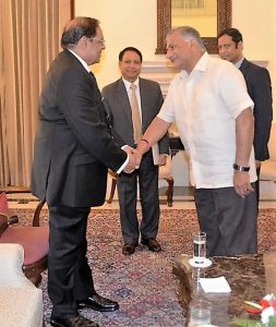 Prime Minister Nagamootoo and India's Minister of External Affairs Rtd General Dr. Vijay Kumar Singh