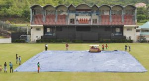 Covers on the Daren Sammy CG yesterday delayed the start of play due to heavy overnight and morning rain. 