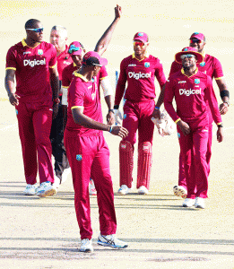 Jason Holder leads West Indies off the field after their 62-run win, Sri Lanka v West Indies, Zimbabwe tri-series, Harare, ©AFP