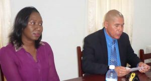 From left: Dr. Oneka Scott and Minister of Public Health, Dr. George Norton during yesterday’s press conference.