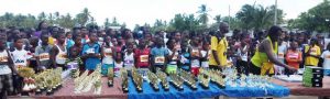 Participants gathered for the presentation after the King Medas/Pansy Adonis Classic road race at Paradise which had many attractive prizes on offer.