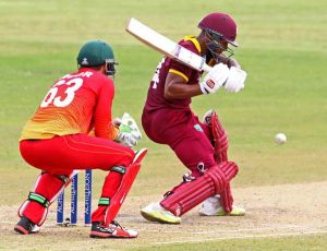 Shai Hope’s maiden ODI century was not enough for West Indies to topple Zimbabwe © AFP Seamer Carlos Brathwaite (second from right) celebrates another wicket during his four-wicket haul against Zimbabwe. (Photo courtesy WICB Media)