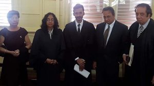 From left: Mrs. Abdool, Justice Diana Insanally, Joshua Abdool, Peter Abdool and Senior Counsel Edward Luckhoo.