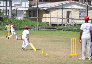 Action in the Georgetown zone of the Kiddy progression one cricket at the National Resource Centre play field. 