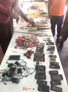 Knives, improvised weapons and cellular phones were among the items Joint Services officers found during operation Safe Guard at the Georgetown Prisons yesterday
