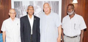 Major General (retd) Norman McLean, President David Granger, Executive Chairman of Reunion Manganese Incorporated, David Fennell and Chief Operations Officer, Jo Bayah, during the meeting earlier this year.