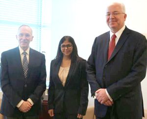  Venezuelan Foreign Minister Delcy Rodriguez (center), along with Chief of Staff of the Secretariat of the United Nations, Edmond Mulet (left) on Friday.
