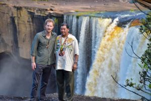 Prince Harry at Kaieteur Falls during his official visit to the interior yesterday. 