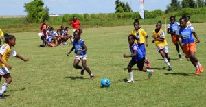Part of the action on the first day of competition in this year’s 3rd Annual Smalta Girls Schools Football Tournament.