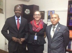 From left to right - UNAIDS Country Director, Dr. Martin Oditt; PEPFAR Coordinator of the Caribbean Regional Programme, Dr. Jennifer Walsh, and Public Health Minister, Dr. George Norton.