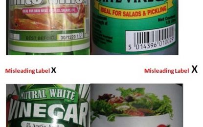 Food and Drug Department warns against deceptive Vinegar labels