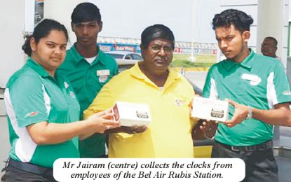 Rubis Bel-Air sponsors clocks  for Guyana Draughts Association