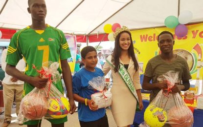 Ms. World Guyana donates sports gear to three Berbice entities