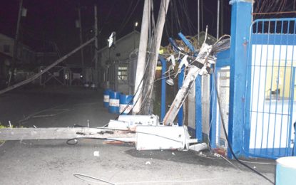 Utility poles collapse as transformer explodes