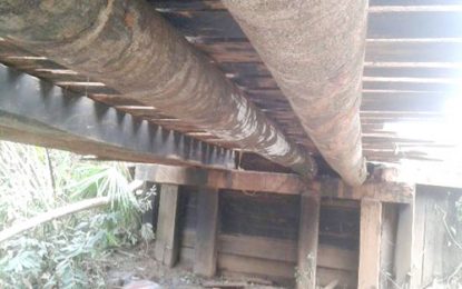 Collapsed South Rupununi bridge temporarily repaired -new heavy-duty bridge to be constructed -truck owner finances decking, beams