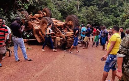 Driver dies, three hospitalised after lumber truck topples on Lethem trail